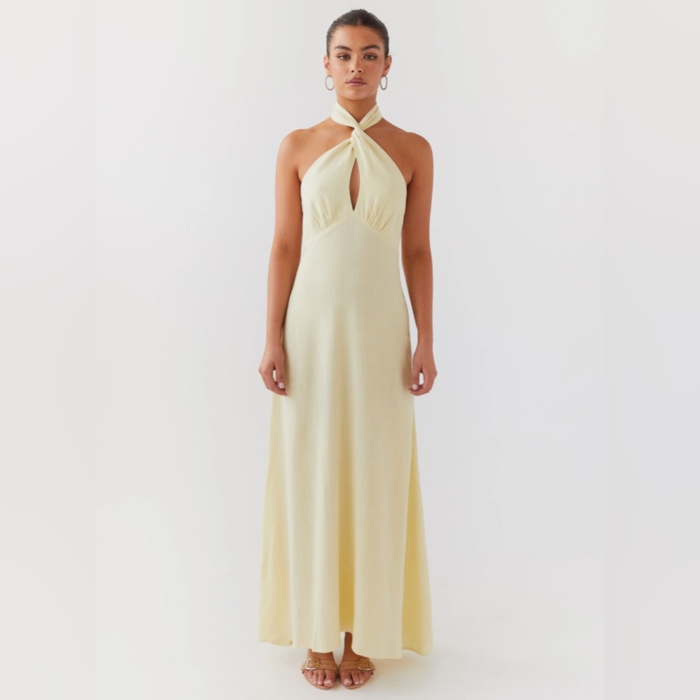 Peppermayo Adrienne Linen Maxi Dress Lemon